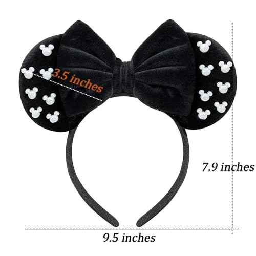 Trnerm Large Size Mouse Ears Headband for Women in Black Fuzzy Fabric, Plus-size Park Ears Headband for Birthday, Cosplay Party, Christmas, Halloween, Party