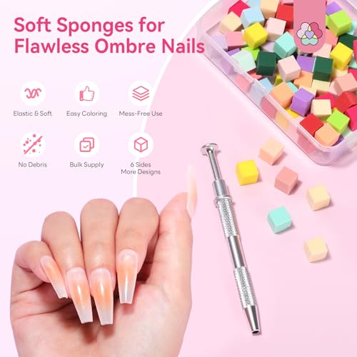 SAVILAND Colorful Mini Nail Sponge Set with Grabbing Pen - 100PCS Nail Art Tools for Ombre & Gradient Designs