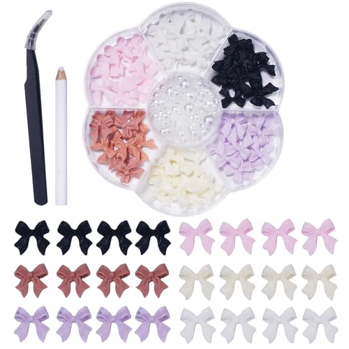 Color Bows Nail Charms Pink White Purple Beige Black Bowknot 3D Cute Nail Charms White Flatback Nail Pearls for Manicure DIY Crafts Jewel Accessories