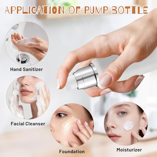 6 Pcs 60ml/2oz Frosted Glass Pump Bottles Refillable Liquid Foundation Bottle Cosmetic Containers Jars with Pump Dispenser for Makeup Cream Body Cream Lotion - Silver