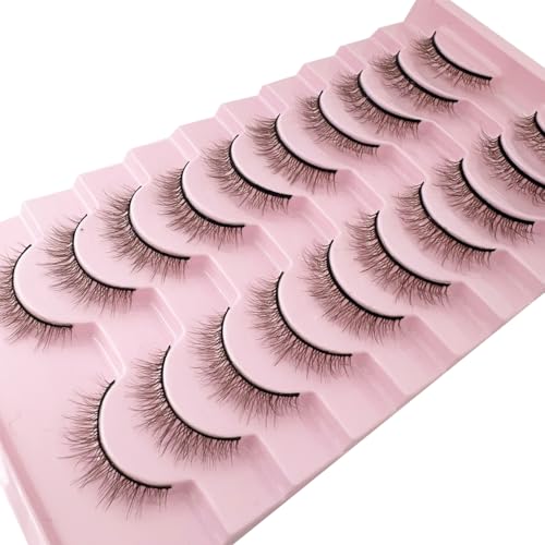 Brown Eyelashes Natural Lashes Cat Eye Wispy False Eyelashes Mink Fluffy Dramatic Light Brown Strip Lashes Long Volume Fake Eyelashes 10 Pairs (MQ611)
