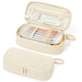 SUNEE Beige Corduroy Pencil Case, Large Capacity Zipper Pouch, Multi-Compartment Pen Organizer