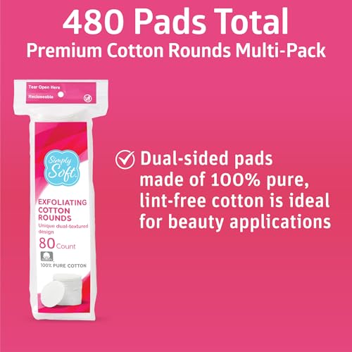 Simply Soft Exfoliating Dual-Textured Cotton Rounds - 6 Pack (480 Count)