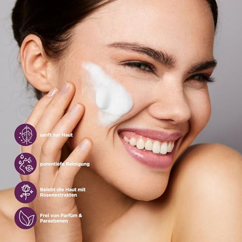 Rosense Cleansing Foam - Moisturising Facial Cleansing with 91% Natural Rose Water Vegan - 150 ml