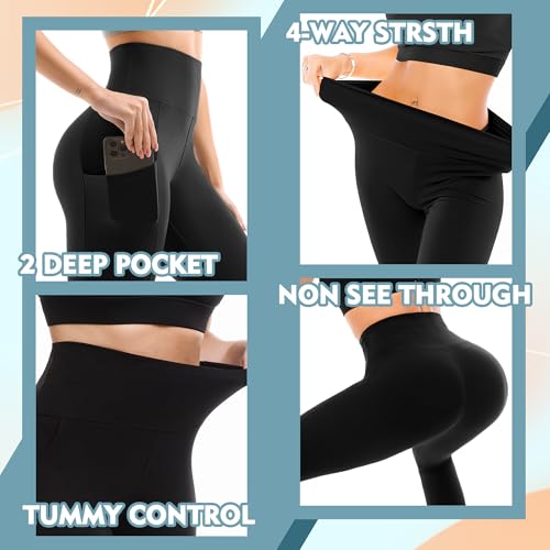 SINOPHANT High Waisted Yoga Leggings with Pockets - Buttery Soft Full Length