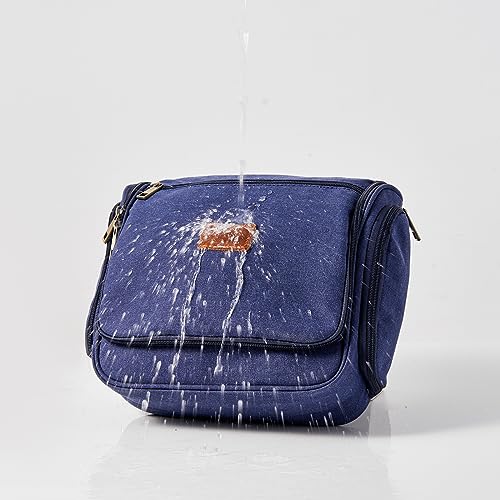 Canvas Toiletry Bag for Men Shaving Dopp Kit Bulk Travel Hanging Makeup Organizer with Sturdy Metal Hook Portable Cosmetic Bag for Women with Large Capacity Blue
