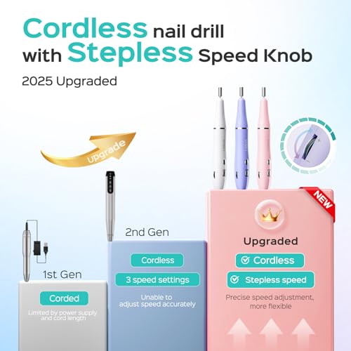 COSLUS Electric Nail Drill File Professional Manicure Pedicure Tools Polishing and Cordless Electric Nail Drill File with Stepless Speed Knob