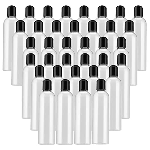 40 Pack 8 Oz Plastic Bottles with Disc Top Caps, Refillable Clear Travel Squeeze Lotion Bottles Containers with Black Bulk Disc Cap for Shampoo, Body Wash, Creams, Soap