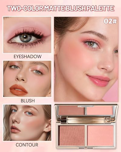 Blush Palette with Brush - Matte Rose Peach Pink 2 Colors