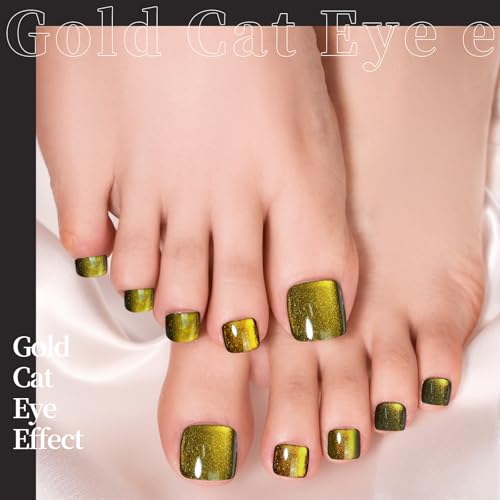 FANDAMEI Cat Eye Press-On Toenails Kit - 6 Bright Colors, Short Square Fake Nails for Women