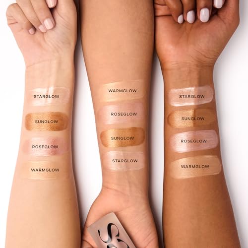 Saie Mini Glowy Super Gel Lightweight llluminator & Makeup Primer - Sunglow (0.5 oz) + Dew Blush - Lightweight Liquid Blush with a Blendable + Buildable Cream Finish - Spicy (.40 oz)