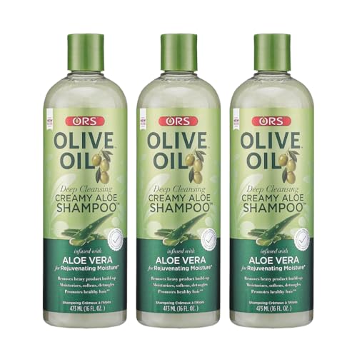 ORS Olive Oil Deep Cleansing Creamy Aloe Shampoo infused with Aloe Vera for Rejuvenating Moisture 16 Ounces (Pack of 3)