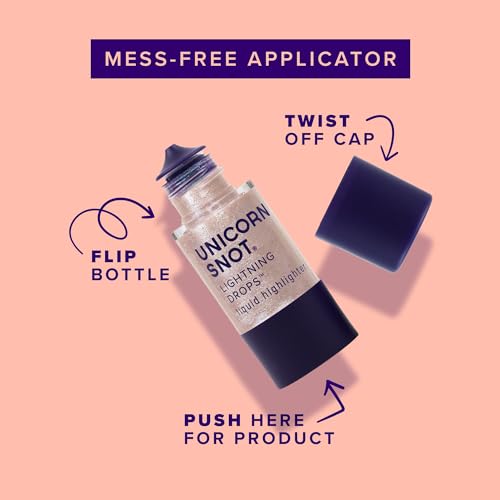 Unicorn Snot Liquid Highlighter Lightning Drops: Buildable Highlighter Makeup for Face and Body - Collarbone, Cheekbones, Brows - Liquid Illuminator for Spotlights, Cruelty-Free (Aqua Rose/Nymph)
