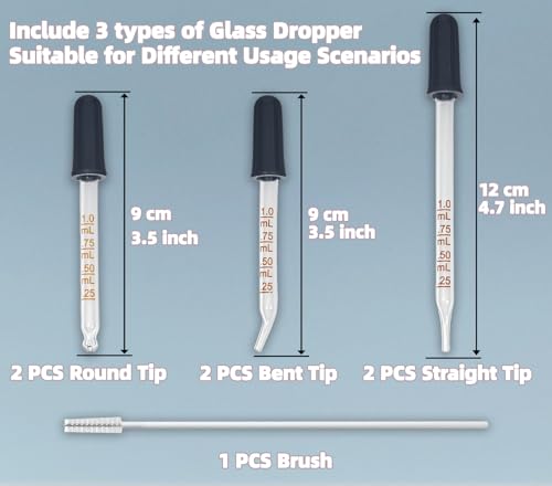 Glass Pipette Dropper Set 1ml with Brush for Essential Oils & Liquids