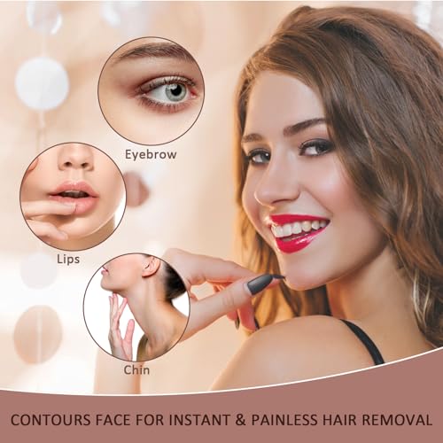 Women's Painless Hair Remover for Women, Battery Powered Facial Hair Shaver for Lips, Chin, Neck, and Cheek with 2 Replacement Heads and 1 Battery