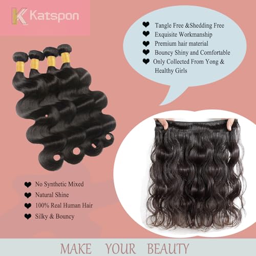 Katspon Brazilian Virgin Hair 4 Bundles Body Wave 22-28 Inch