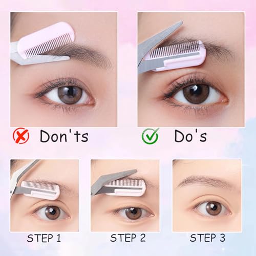 Eyebrow Trimmer Scissors Set - Stainless Steel Razor & Detachable Comb, Gentle & Portable