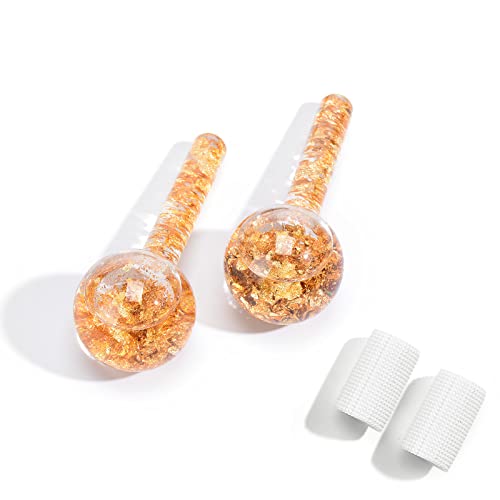 Ice Cryo Sticks Facial Globe with Golded Essence- 2PC Cooling Globes for Cold or Hot Skin Massagers, Face Globe for Skin Care Routine