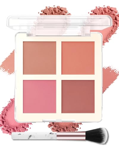 4-Color Blush Palette with Brush - Long Lasting Matte Finish