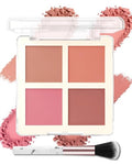 4-Color Blush Palette with Brush - Long Lasting Matte Finish