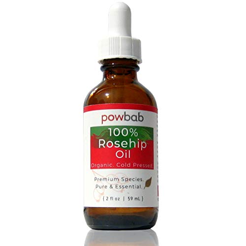 powbab 100% Rosehip Oil - Organic, Cold Pressed from Premium Rosa Rubiginosa Rosehip Seed. Face and Body Oil for Skin, Hair, Nail Repair. Raw Pure E Oil for Scars. Wild, Fair Trade - 2 oz.