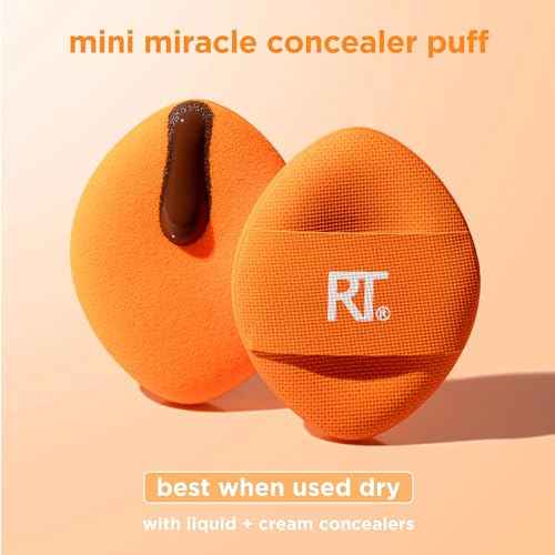 Real Techniques Mini Miracle Concealer Puff Trio, Small Makeup Puff For Liquid & Cream Foundation & Concealer, Targeted Concealing, Travel Friendly & Reusable, Vegan & Cruelty Free, 3 Count