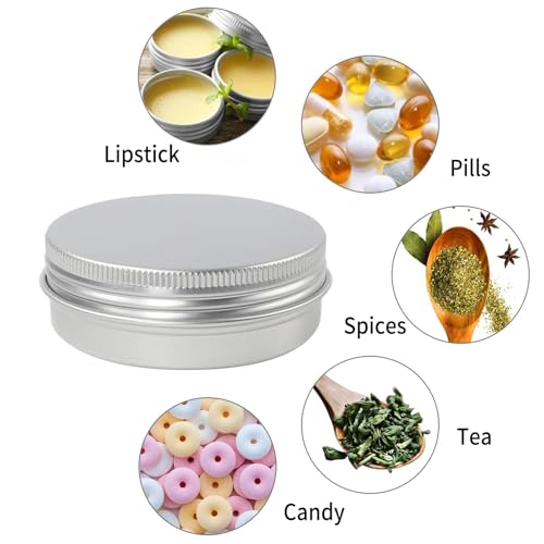 Moretoes 48 Pack 2 Oz Metal Round Tins Aluminum Tin Cans Containers with Screw Lid for Salve, Spices or Candies