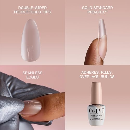 OPI GELevate Soft Gel, Nail Tips | Medium Length Extensions | Flexible & Natural Fit | 1 Box with 16 Sizes