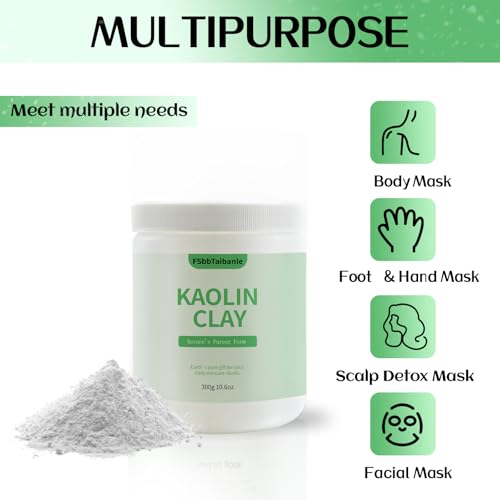 White Kaolin Clay Powder 100% Natural Ultra-Fine Cosmetic Grade Gentle & Smooth Texture for Natural DIY Skin Cleansers, Masks and Scrubs, and More(10.6 oz)