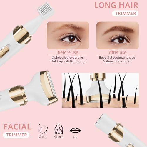Electric Razor for Women,4 in 1 Womens Shaver Electric Bikini Trimmer Pubic Hair Removal Wet & Dry Painless Shaver for Legs Underarms Eyebrow Face Nose and Bikini Grooming Kit for Women 3021 White