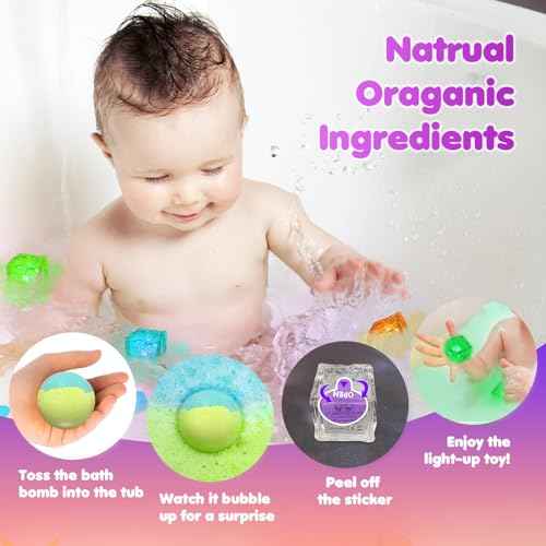 Bath Bombs for Kids with Surprise Toys Inside, 8 Pcs 3.5 Oz Light Up Bath Bombs Gift Set with Essential Oils, Handmade Spa Moisturizing for Women Relaxing, Birthday, Party, Christmas