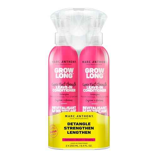 Marc Anthony Leave-In Conditioner Spray & Detangler, Grow Long Biotin, 2-pack - Anti-Frizz Deep Conditioner For Split Ends & Breakage - Vitamin E, Caffeine & Ginseng for Curly, Dry & Damaged Hair