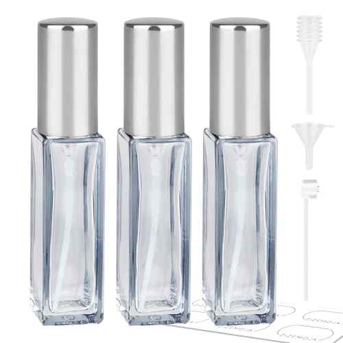 Perfume Refill Bottle, Mini Leak-proof Portable Perfume Travel Refillable Dispenser, 3pcs 10ml Empty Atomizer Sprayer, Pocket Glass Bottle with Funnel and Pipette for Cologne (Light Gray)