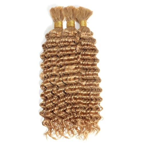 #27 Honey Blonde Human Hair Extensions - Deep Wave Braids, 3 Bundles