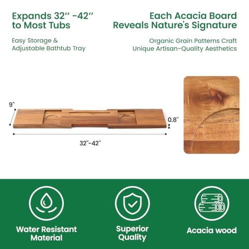 Acacia Wood Bathtub Caddy Tray 32-42 Inches