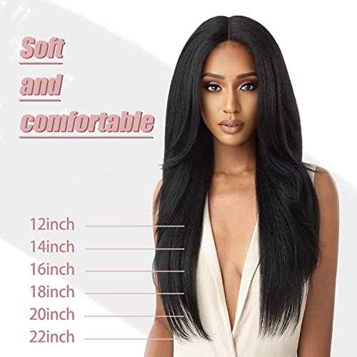 SixStarHair Yaki Straight Clip In Hair Extensions Real Human Hair 14inch Coarese Yaki Hair Extensions with Clips 120g 7 Pieces Thick Double Wefted Hair Extensions Italian Yaki Hair Extensions