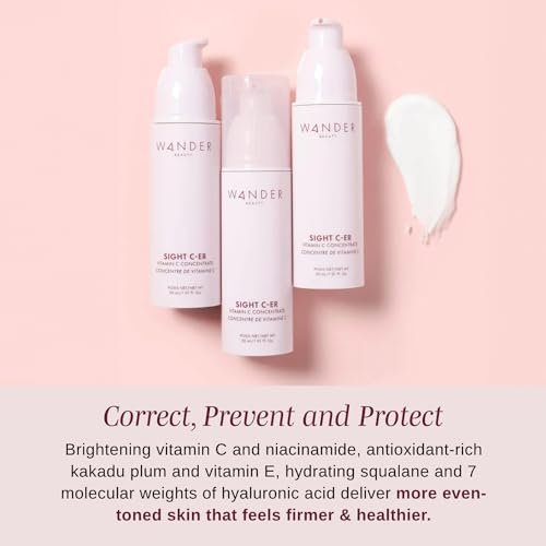 Wander Beauty Sight C-er Vitamin C Concentrate - 20% Vitamin C Cream to Plump, Brighten, & Hydrate Face - Brightening Moisturizer with Vitamin E, Kakadu Plum, Niacinamide, & Hyaluronic Acid - 1.01 oz