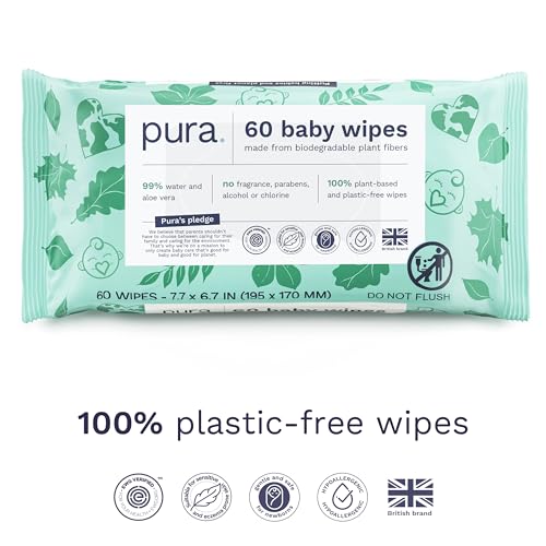 Pura Natural Baby Wipes 99% Water, 10 Pack (600 Wipes)