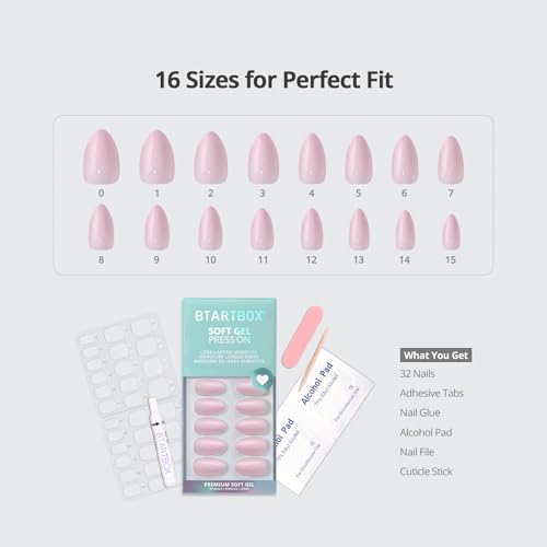 BTArtbox Press On Nails Short Almond Hot Pink 32ct