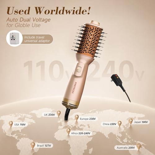 PRITECH Auto Dual Voltage Hair Dryer Brush - 4-In-1 Ionic Styler