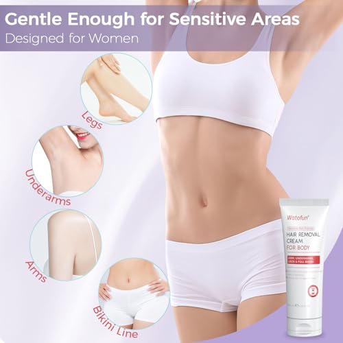 Body Hair Removal Cream for Women with Aloe Gel, 5 Min Painless Flawless Depilatory Cream for Arms, Underarms, Legs, Chest & Bikini Line, Body Hair Remover Dermatologically Tested for All Skin