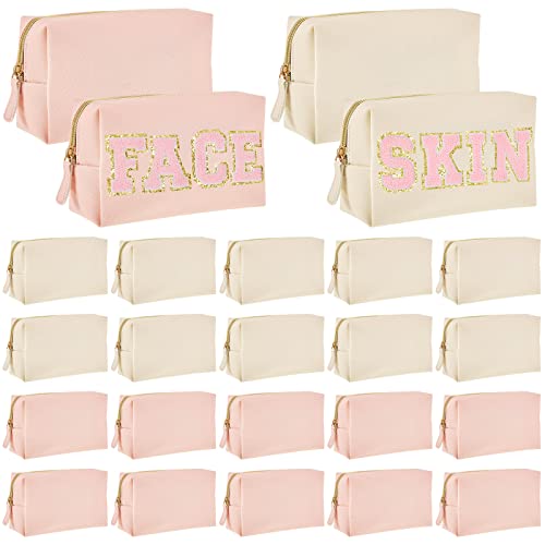 Cunno 24 Pcs Preppy Makeup Bag PU Leather Cosmetic Bag Makeup Pouch Plain Cosmetic Pouch Waterproof Toiletry Bags for Traveling Preppy Travel Purse Cosmetic Organizer