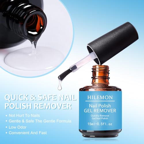 HiLemon Gel Nail Polish Remover Kit with Cuticle Oil & 4-Way File - 15ml