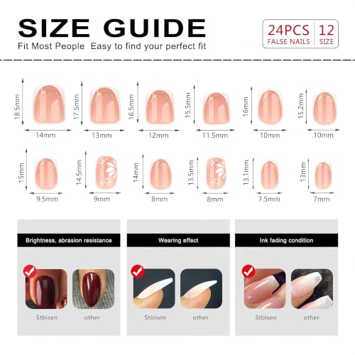 Stbisen 60-Blush Daisy French White Tip Square Press On Nails Short Nude Pink with Gold Glitter & Floral Design
