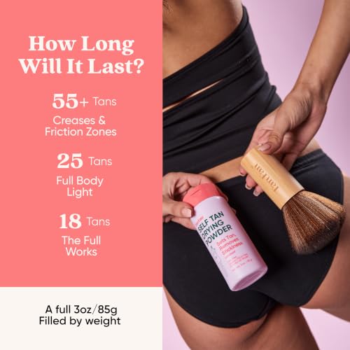 Tan Fan Self Tan Drying Powder Kit with Soft Body Brush - Vegan, Talc-Free, Coconut Scent, USA Made