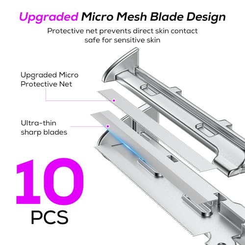 Dermaplane Razor for Women Face, Painless Sonic Dermaplane Tool with 10 Upgraded Micro Mesh Dermaplaning Blades, Women¡¯s Facial Exfoliation & Peach Fuzz Hair Removal System (Off-White)