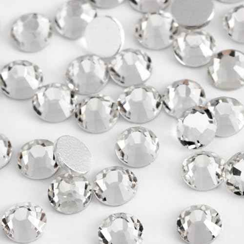 2000PCS SS20 Flatback Rhinestones | 12-Facet Diamond-Cut Glass Gems for Nail Art, Clothing, DIY Crafts |Glue-On Decoration Stones with Silver Backing(Crystal)