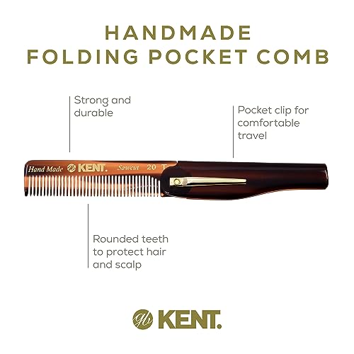 Kent 20T Handmade Fine Tooth Folding Comb with Hand Made 81T Mini Pocket Comb for Beards and Mustache - Beard Growth/Fine Tooth - Beard Straightener for Mens Grooming Kit
