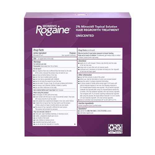 Women's Rogaine 2% Minoxidil Topical Solution for Hair Thinning and Loss, Topical Treatment for Women's Hair Regrowth, 3-Month Supply