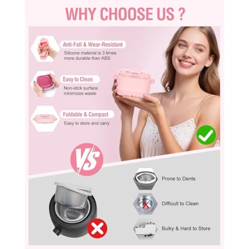 Silicone Wax Warmer for Hair Removal, Foldable Waxing Heater Machine for Melting Hard Soft Wax Beads, 18.6oz Electric Waxing Kit Silicone Wax Pot - Beginner Friendly, Fast Heating, Easy to Clean